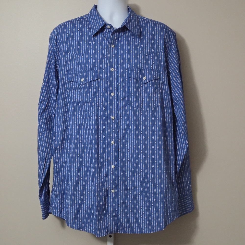 Wrangler 20X Pearl Snap Western Rodeo Blue Long Sleeve Shirt Men's XLT